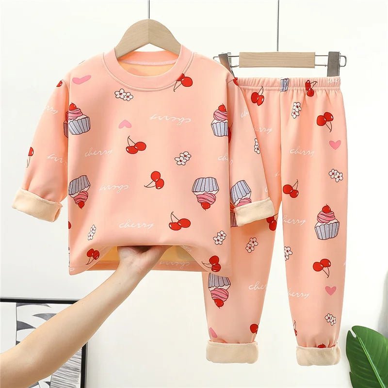 Kids Warm Pajama Sets Autumn Winter Plus Velvets Clothing Suits Boys Girls Fashion Print Pullover+Pants 2Pcs Outfits 1-14 Years - Astra Wear astrawear.ca