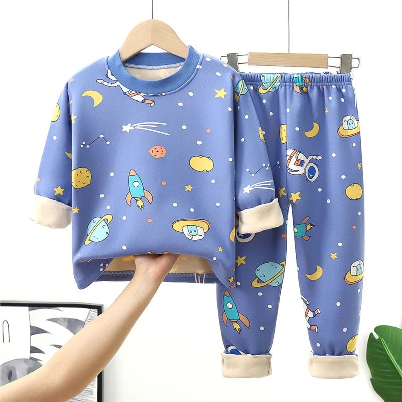 Kids Warm Pajama Sets Autumn Winter Plus Velvets Clothing Suits Boys Girls Fashion Print Pullover+Pants 2Pcs Outfits 1-14 Years - Astra Wear astrawear.ca