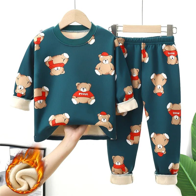 Kids Warm Pajama Sets Autumn Winter Plus Velvets Clothing Suits Boys Girls Fashion Print Pullover+Pants 2Pcs Outfits 1-14 Years - Astra Wear astrawear.ca
