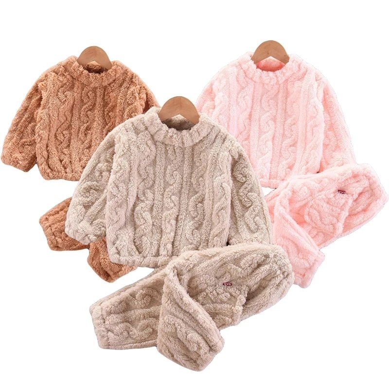 Kids Warm Pajama Sets Autumn Winter Plus Velvets Clothing Suits Boys Girls Fashion Print Pullover+Pants 2Pcs Outfits 1-14 Years - Astra Wear astrawear.ca