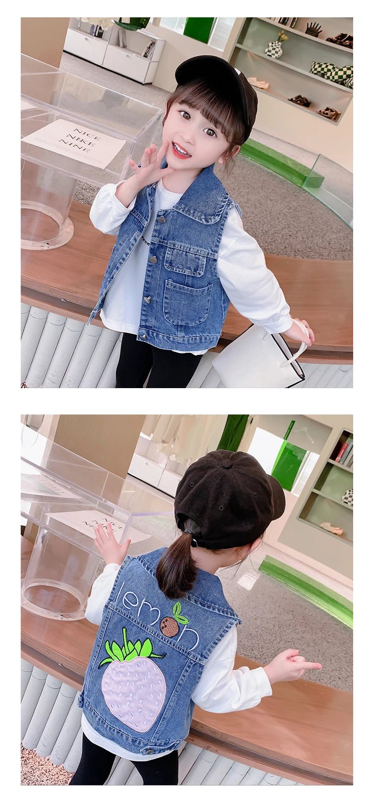 Lovely Baby Girls Denim Vest 2025 New Child Strawberry Clothes Korean Kids Design Sleeveless Jacket Toddler Cute Denim Waistcoat - Astra Wear astrawear.ca
