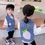 Lovely Baby Girls Denim Vest 2025 New Child Strawberry Clothes Korean Kids Design Sleeveless Jacket Toddler Cute Denim Waistcoat - Astra Wear astrawear.ca