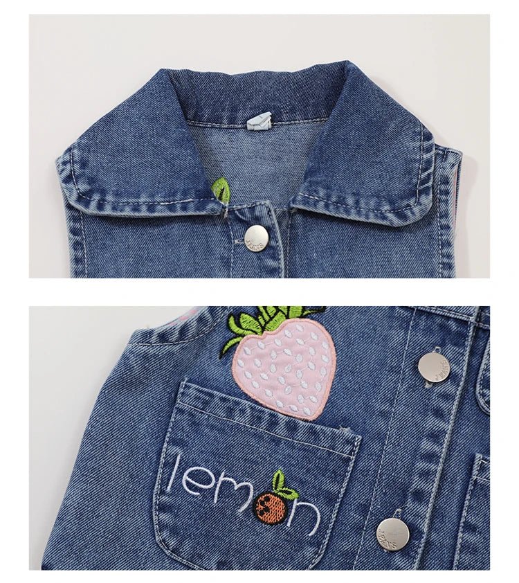 Lovely Baby Girls Denim Vest 2025 New Child Strawberry Clothes Korean Kids Design Sleeveless Jacket Toddler Cute Denim Waistcoat - Astra Wear astrawear.ca