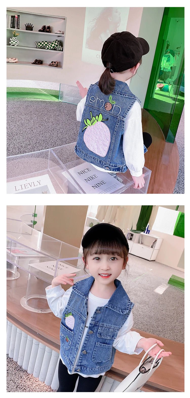 Lovely Baby Girls Denim Vest 2025 New Child Strawberry Clothes Korean Kids Design Sleeveless Jacket Toddler Cute Denim Waistcoat - Astra Wear astrawear.ca