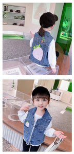 Lovely Baby Girls Denim Vest 2025 New Child Strawberry Clothes Korean Kids Design Sleeveless Jacket Toddler Cute Denim Waistcoat - Astra Wear astrawear.ca