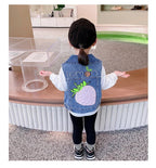 Lovely Baby Girls Denim Vest 2025 New Child Strawberry Clothes Korean Kids Design Sleeveless Jacket Toddler Cute Denim Waistcoat - Astra Wear astrawear.ca