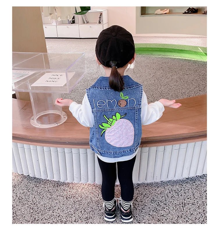 Lovely Baby Girls Denim Vest 2025 New Child Strawberry Clothes Korean Kids Design Sleeveless Jacket Toddler Cute Denim Waistcoat - Astra Wear astrawear.ca