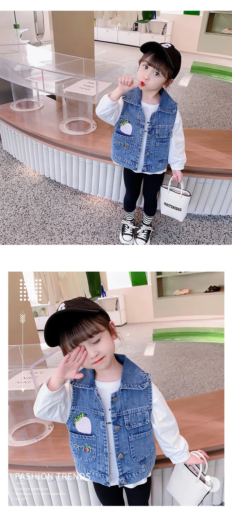 Lovely Baby Girls Denim Vest 2025 New Child Strawberry Clothes Korean Kids Design Sleeveless Jacket Toddler Cute Denim Waistcoat - Astra Wear astrawear.ca