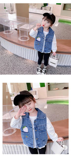 Lovely Baby Girls Denim Vest 2025 New Child Strawberry Clothes Korean Kids Design Sleeveless Jacket Toddler Cute Denim Waistcoat - Astra Wear astrawear.ca