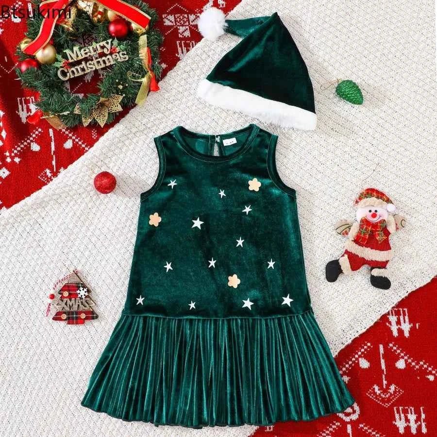 New 1-6Y Baby Kids Velvet Dresses for Girls Sleeveless Stars Printed - Astra Wear astrawear.ca