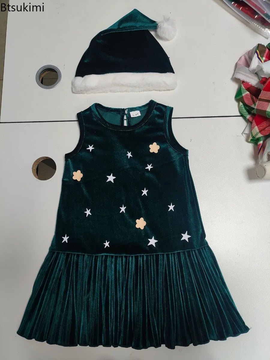 New 1-6Y Baby Kids Velvet Dresses for Girls Sleeveless Stars Printed - Astra Wear astrawear.ca