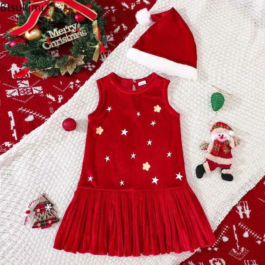 New 1-6Y Baby Kids Velvet Dresses for Girls Sleeveless Stars Printed - Astra Wear astrawear.ca