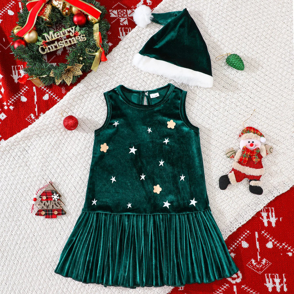 New 1-6Y Baby Kids Velvet Dresses for Girls Sleeveless Stars Printed - Astra Wear astrawear.ca