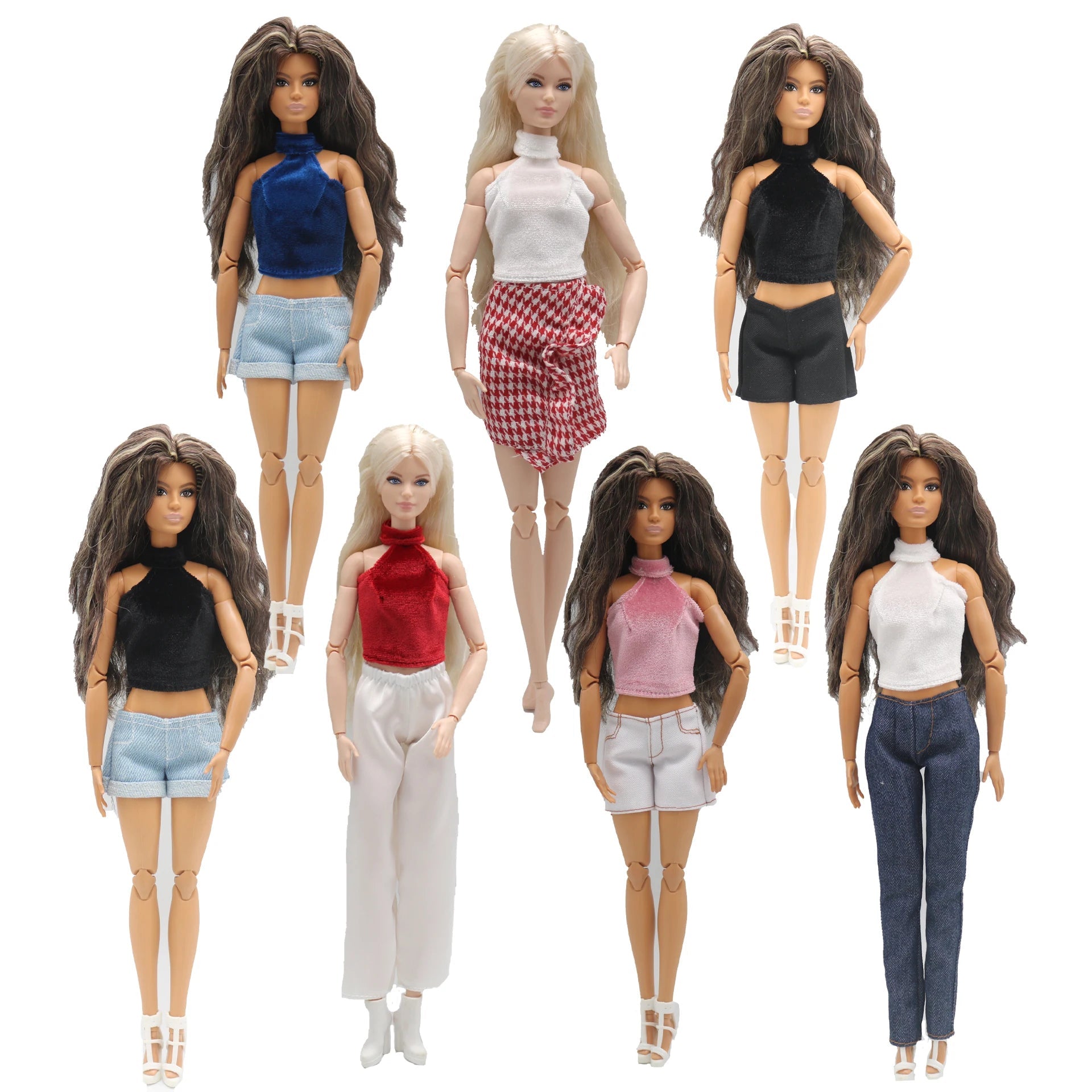 New 30cm 1/6 Doll jeans shorts velvet velvet halterneck vest set Daily Wear Clothes for Barbies doll Accessories - Astra Wear astrawear.ca