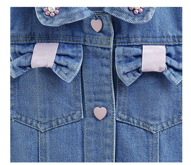 New Fashion Kids Children's Denim Vest with Bow and Pearl for Toddler Girls Denim Waistcoat Baby Lovely Style Sleeveless Jacket - Astra Wear astrawear.ca