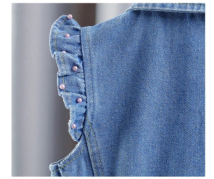 New Fashion Kids Children's Denim Vest with Bow and Pearl for Toddler Girls Denim Waistcoat Baby Lovely Style Sleeveless Jacket - Astra Wear astrawear.ca
