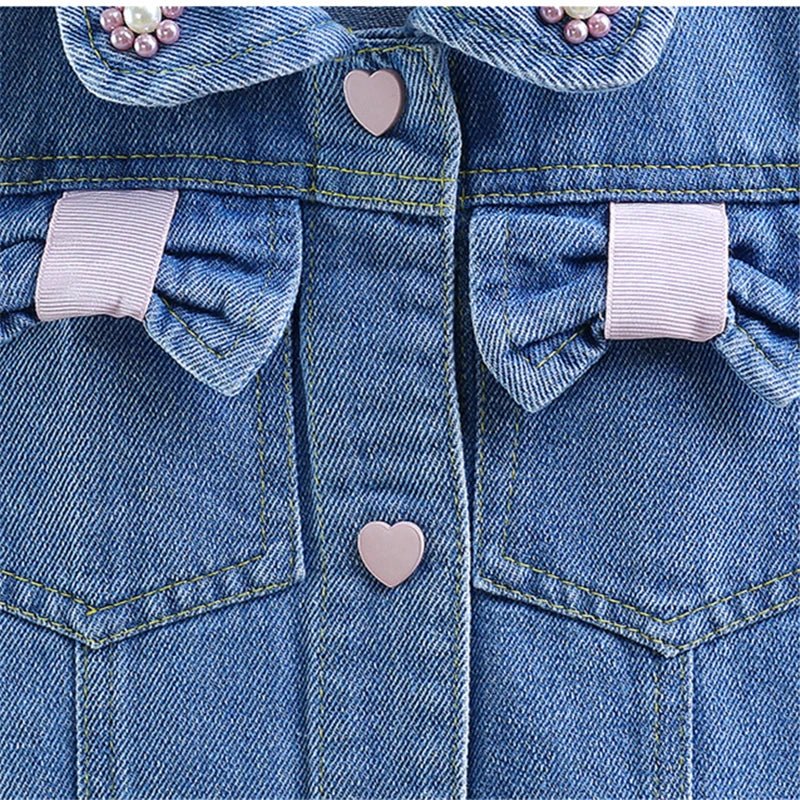 New Fashion Kids Children's Denim Vest with Bow and Pearl for Toddler Girls Denim Waistcoat Baby Lovely Style Sleeveless Jacket - Astra Wear astrawear.ca