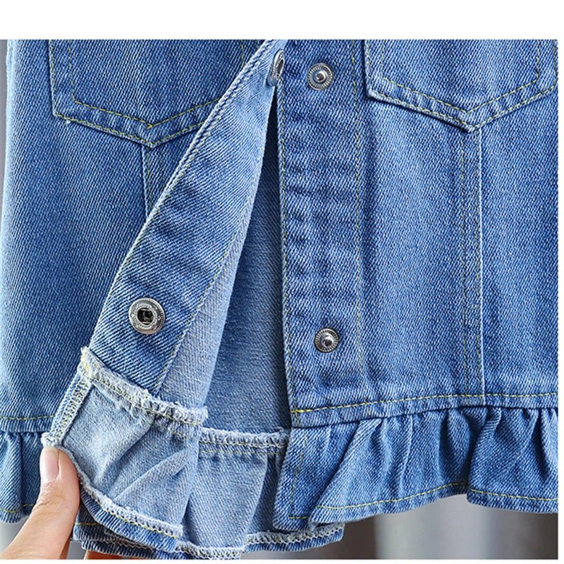 New Fashion Kids Children's Denim Vest with Bow and Pearl for Toddler Girls Denim Waistcoat Baby Lovely Style Sleeveless Jacket - Astra Wear astrawear.ca