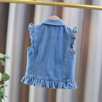 New Fashion Kids Children's Denim Vest with Bow and Pearl for Toddler Girls Denim Waistcoat Baby Lovely Style Sleeveless Jacket - Astra Wear astrawear.ca