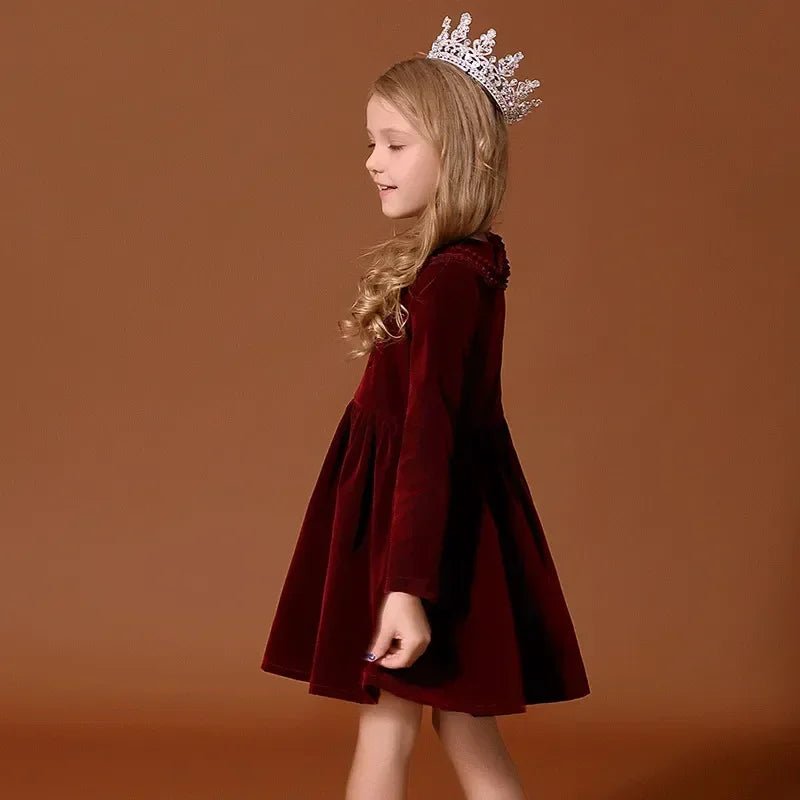 New Year Vintage Velvet Dress for Girls Clothes Infants Red Dresses Children Outfits Costumes Princess Birthday Partywear - Astra Wear astrawear.ca