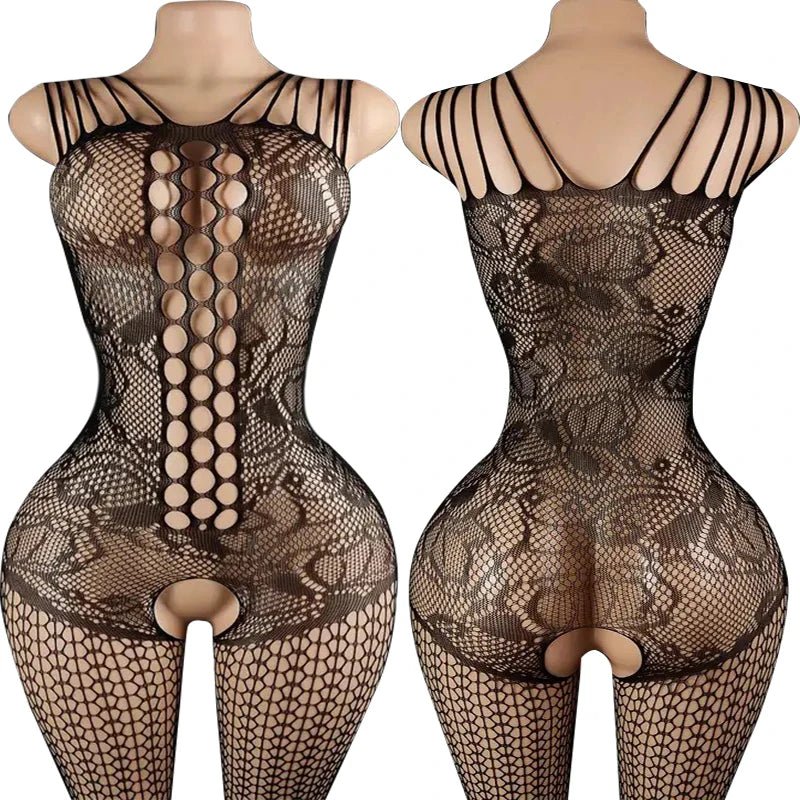 Off Shoulder Mesh Floral Print Baby Dolls Dress Short Sleeve Erotic Crotchless Lingerie Women Sexy Hollow Open Bra Bodystockings - Astra Wear astrawear.ca