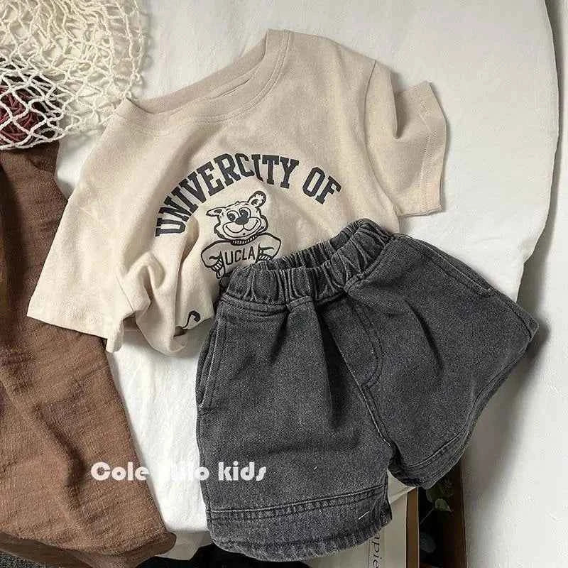 Pure Cotton Kids T-shirt Summer Clothes Short Sleeved Tops Tees Children Costume Fashion Cartoon Boys T Shirts Round Collar