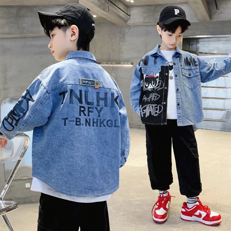 Stylish Kids Boys Distressed Denim Shirt Long Sleeve Vintage Washed Jean Top with Pocket Trendy Children's Casual Wear Age 5-14Y - Astra Wear astrawear.ca