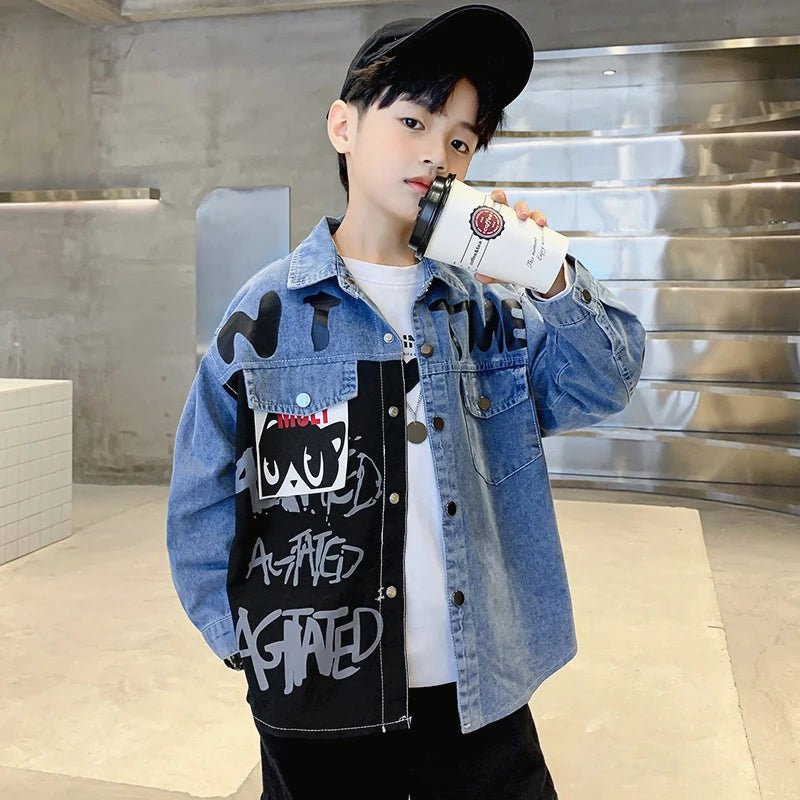 Stylish Kids Boys Distressed Denim Shirt Long Sleeve Vintage Washed Jean Top with Pocket Trendy Children's Casual Wear Age 5-14Y - Astra Wear astrawear.ca