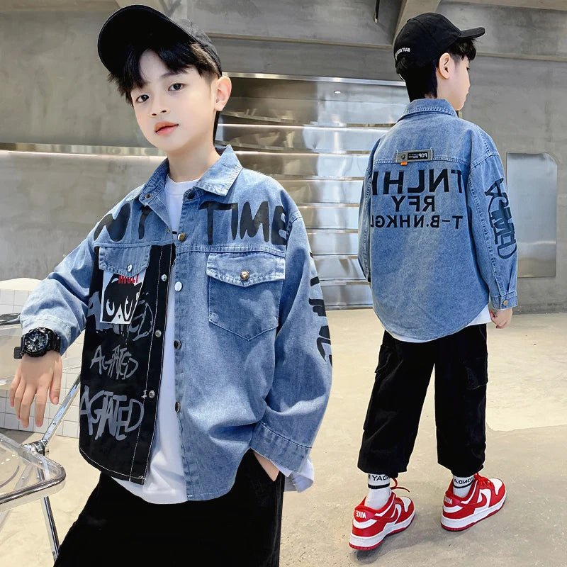 Stylish Kids Boys Distressed Denim Shirt Long Sleeve Vintage Washed Jean Top with Pocket Trendy Children's Casual Wear Age 5-14Y - Astra Wear astrawear.ca