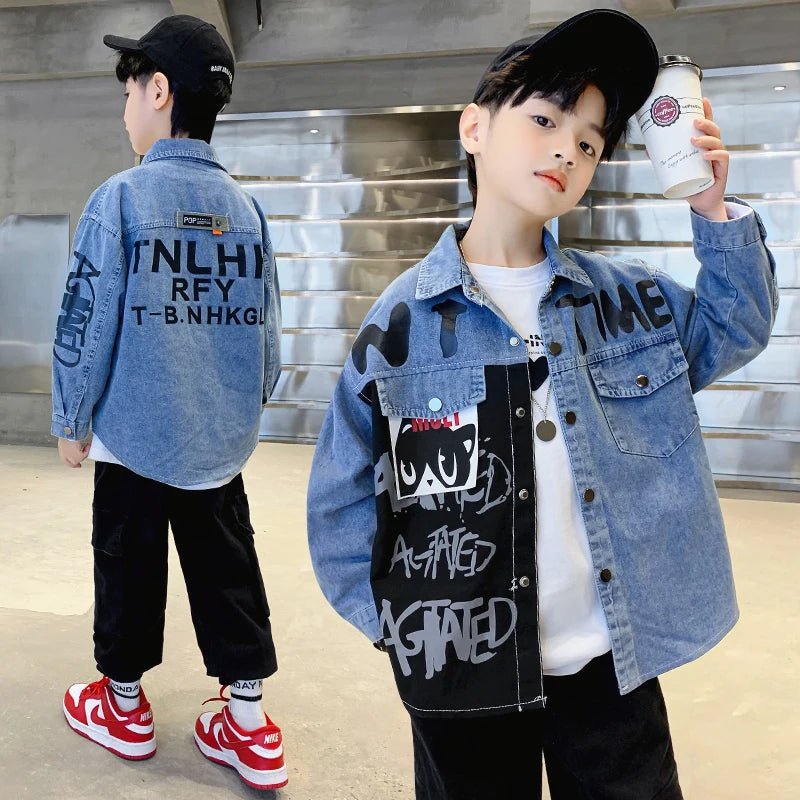 Stylish Kids Boys Distressed Denim Shirt Long Sleeve Vintage Washed Jean Top with Pocket Trendy Children's Casual Wear Age 5-14Y - Astra Wear astrawear.ca