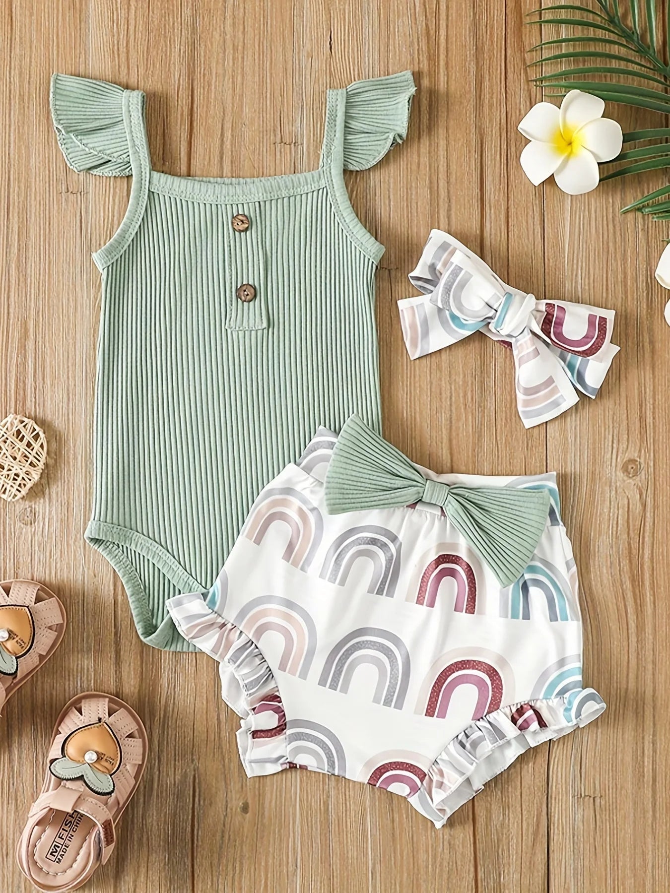 Summer Newborn Baby Girl Clothes Set Sleeveless Bodysuit Printed Shorts 3pcs Clothing Suit Baby Girl Clothes - Astra Wear astrawear.ca