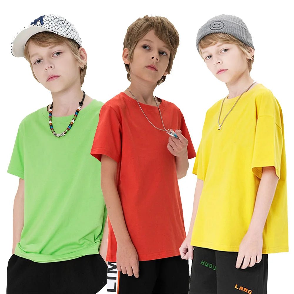 T Shirt Kids 100% Cotton Toddler Boy Tshirt Sport Fashion Teen Girl Tee 150 160cm Yellow Pink Summer Clothes Children's Clothing - Astra Wear astrawear.ca