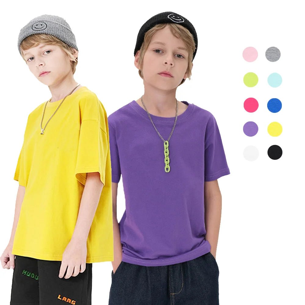 T Shirt Kids 100% Cotton Toddler Boy Tshirt Sport Fashion Teen Girl Tee 150 160cm Yellow Pink Summer Clothes Children's Clothing - Astra Wear astrawear.ca