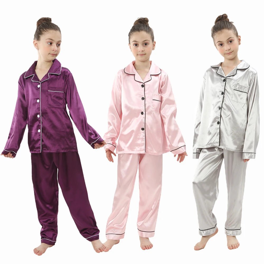 teenager loungewear children home clothing kids pajamas set girls silk satin pijama boys sleepwear baby nightgowns for 3-13Y - Astra Wear astrawear.ca