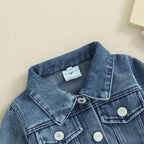 Toddler Girl Denim Jacket Letter Embroidery Long Sleeve Button Jean - Astra Wear astrawear.ca