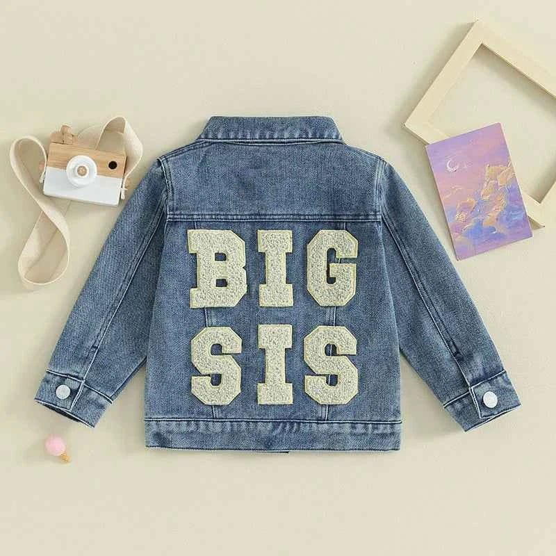 Toddler Girl Denim Jacket Letter Embroidery Long Sleeve Button Jean - Astra Wear astrawear.ca