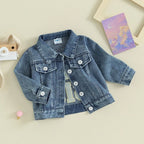 Toddler Girl Denim Jacket Letter Embroidery Long Sleeve Button Jean - Astra Wear astrawear.ca