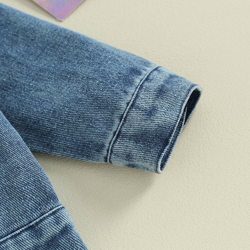 Toddler Girl Denim Jacket Letter Embroidery Long Sleeve Button Jean - Astra Wear astrawear.ca