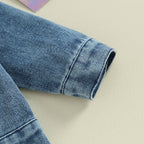 Toddler Girl Denim Jacket Letter Embroidery Long Sleeve Button Jean - Astra Wear astrawear.ca