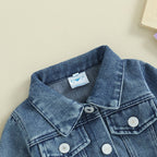 Toddler Girl Denim Jacket Letter Embroidery Long Sleeve Button Jean - Astra Wear astrawear.ca