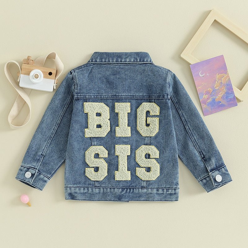 Toddler Girl Denim Jacket Letter Embroidery Long Sleeve Button Jean - Astra Wear astrawear.ca