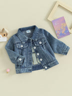 Toddler Girl Denim Jacket Letter Embroidery Long Sleeve Button Jean - Astra Wear astrawear.ca