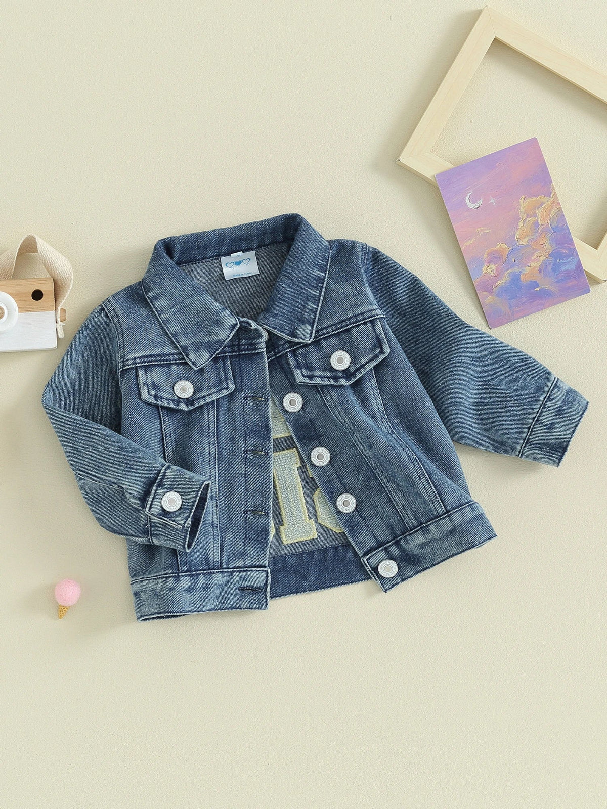 Toddler Girl Denim Jacket Letter Embroidery Long Sleeve Button Jean - Astra Wear astrawear.ca