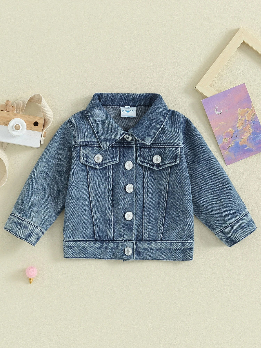 Toddler Girl Denim Jacket Letter Embroidery Long Sleeve Button Jean - Astra Wear astrawear.ca