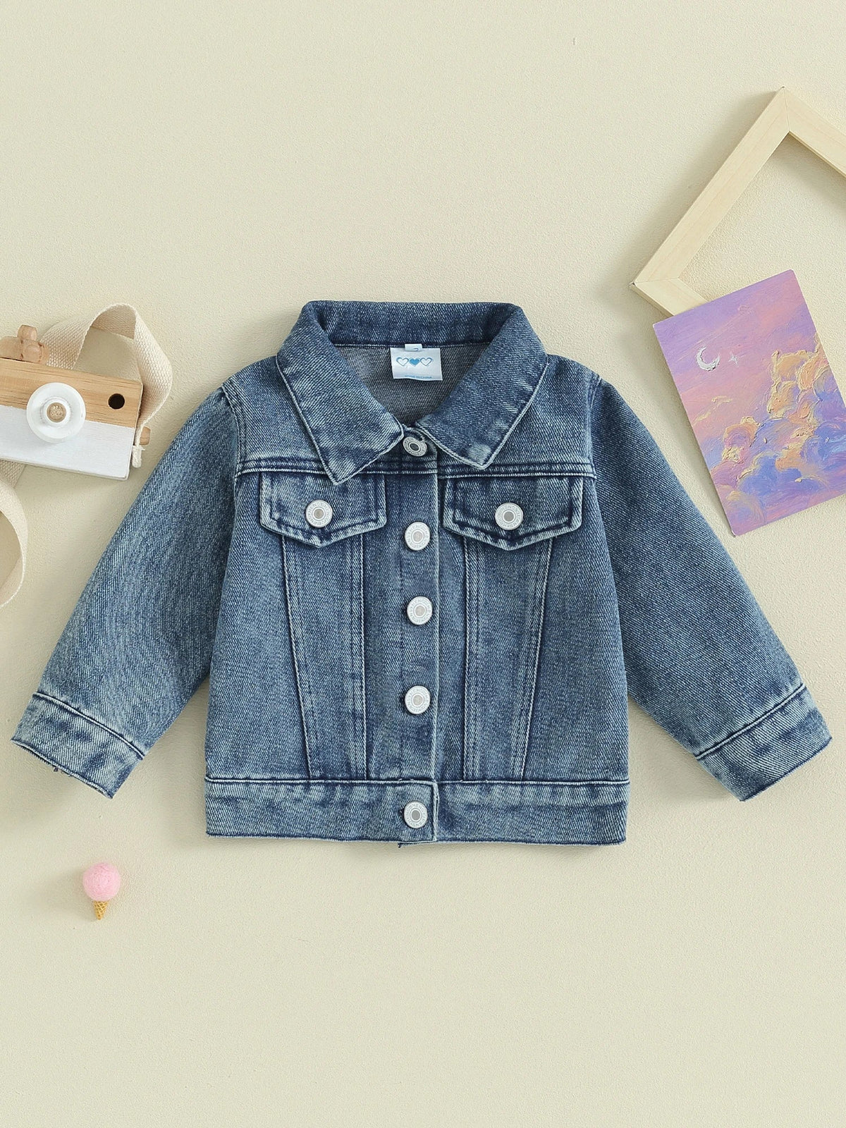 Toddler Girl Denim Jacket Letter Embroidery Long Sleeve Button Jean - Astra Wear astrawear.ca