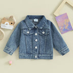 Toddler Girl Denim Jacket Letter Embroidery Long Sleeve Button Jean - Astra Wear astrawear.ca