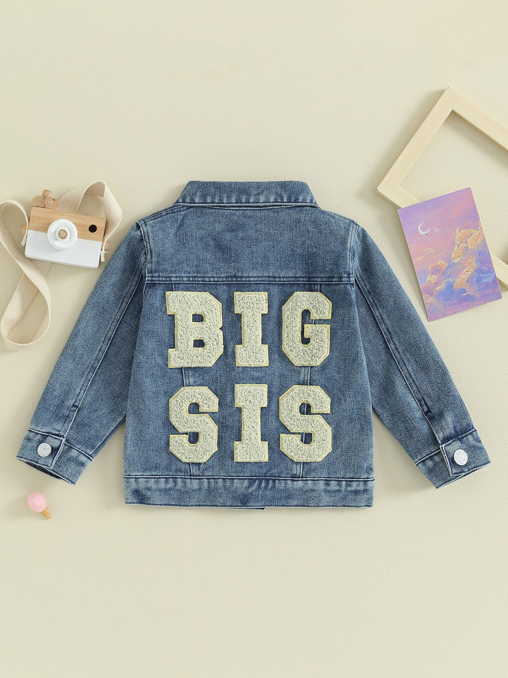 Toddler Girl Denim Jacket Letter Embroidery Long Sleeve Button Jean - Astra Wear astrawear.ca