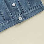 Toddler Girl Denim Jacket Letter Embroidery Long Sleeve Button Jean - Astra Wear astrawear.ca