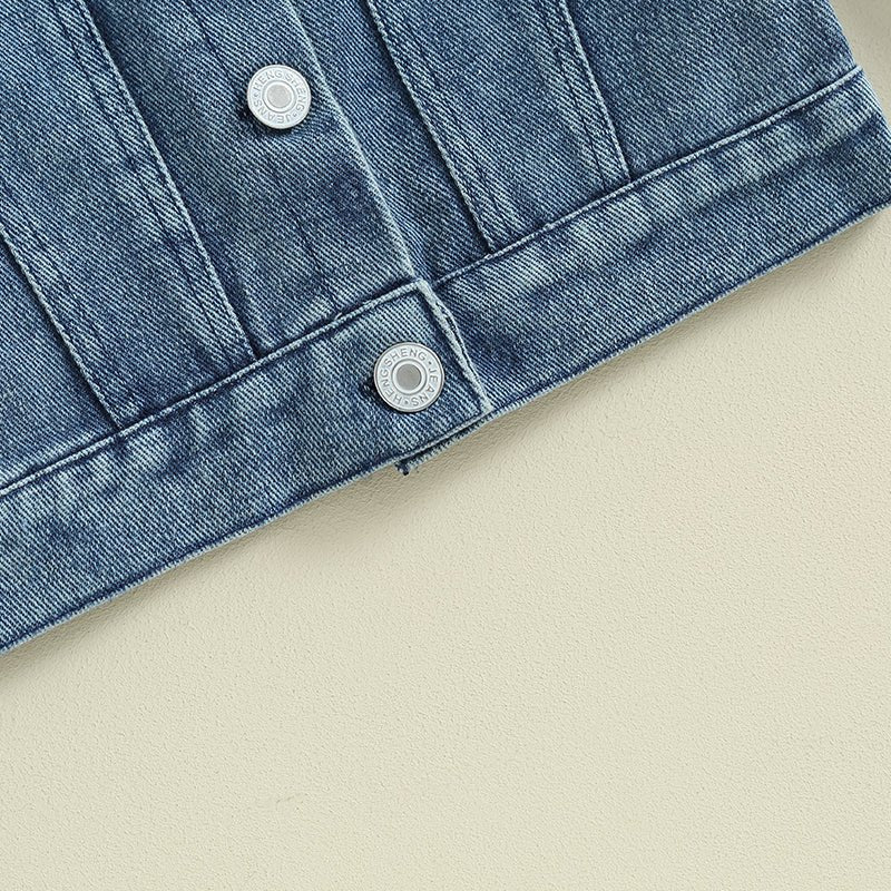 Toddler Girl Denim Jacket Letter Embroidery Long Sleeve Button Jean - Astra Wear astrawear.ca