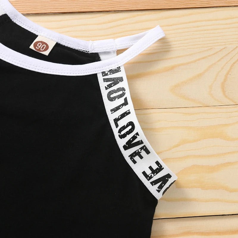 Trendy Summer Children's Sports Clothing Set 2-6Y Patchwork Letter Camisole and Shorts 2Pcs for Girls Kid's Casual Vest Outfit - Astra Wear astrawear.ca